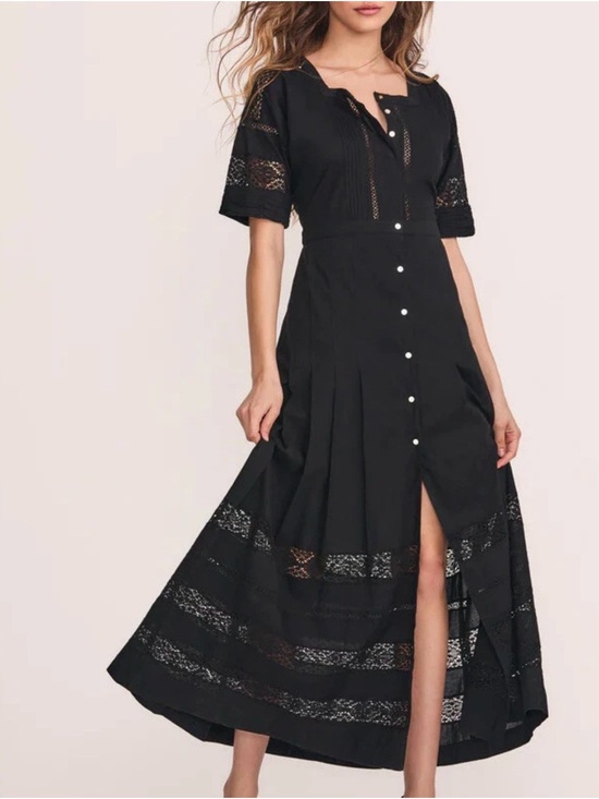 LoveShackFancy Dresses & Skirts - LoveShackFancy Edie Black Lace-Panel Button Maxi Dress Sz S